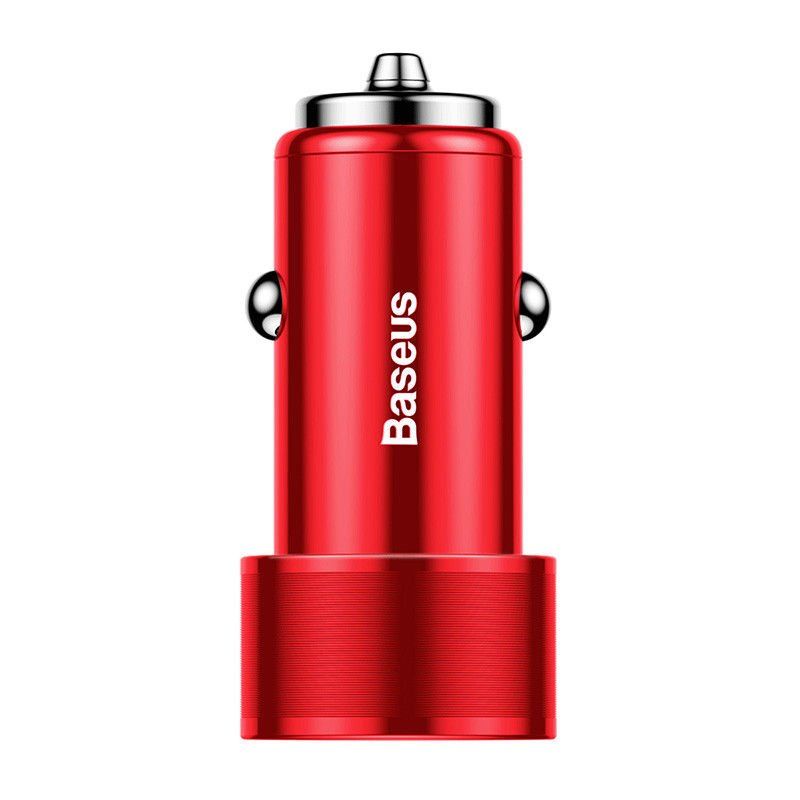 Купить Автомобильное зарядное устройство Baseus Small Screw Type-C PD+USB Quick Charge 36W красное по лучшей цене в Украине 🔔 ,  наш интернет - магазин гарантирует качество и быструю доставку вашего заказа 🚀