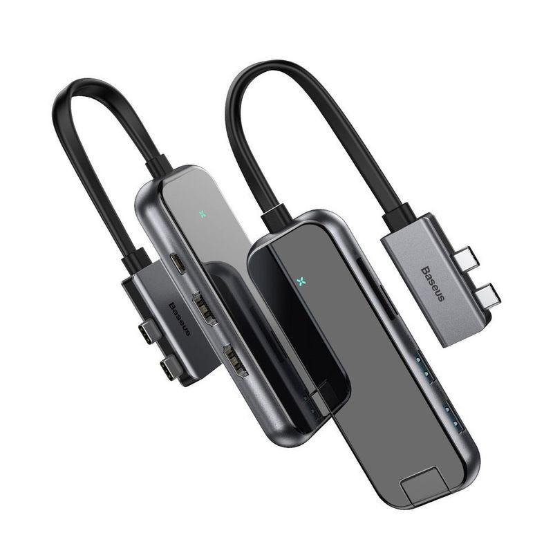 Купити Хаб Baseus Type-C Multifunctional HUB Adapter (2*Type-C to HDMI*2+USB3.0*2+SD/TF*1+PD) сірий за найкращою ціною в Україні 🔔, наш інтернет - магазин гарантує якість і швидку доставку вашого замовлення 🚀