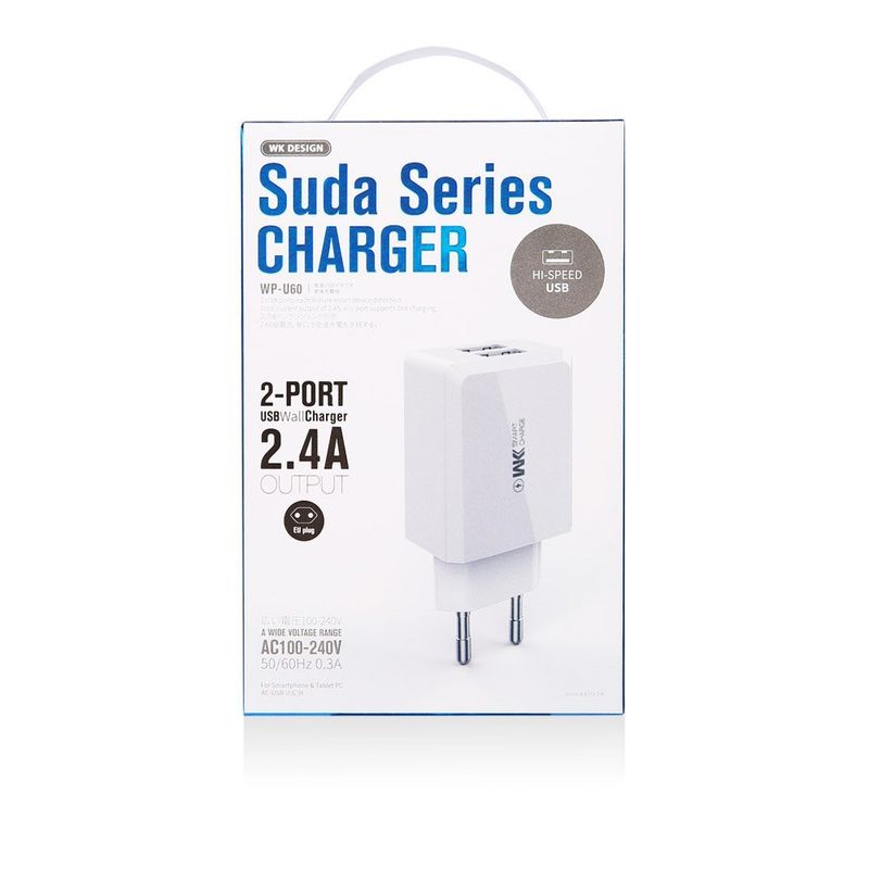 Купити Зарядний пристрій WK Design Suda Charger 2.4 A, 2 USB, біле за найкращою ціною в Україні 🔔, наш інтернет - магазин гарантує якість і швидку доставку вашого замовлення 🚀