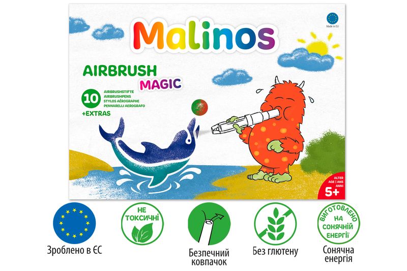 Повітряні фломастери аерографи, що змінюють колір MALINOS BLOpens Magic 10 (8+2+1) шт