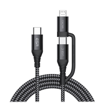 Купити Зарядний кабель ESR 2 в 1 USB-C to USB-C | Micro USB 1m за найкращою ціною в Україні 🔔, наш інтернет - магазин гарантує якість і швидку доставку вашого замовлення 🚀