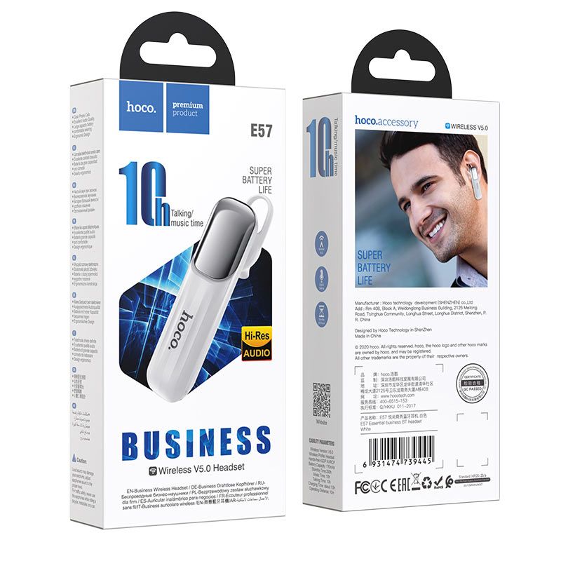 Купить Bluetooth гарнитура Hoco E57 Essential business White по лучшей цене в Украине 🔔 ,  наш интернет - магазин гарантирует качество и быструю доставку вашего заказа 🚀