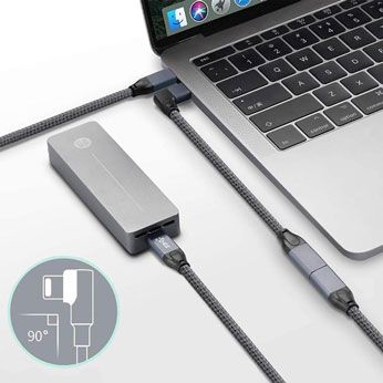 Купить Угловой удлинительный кабель oneLounge USB Type-C USB-C 3.1 10Gbp/s 90° 1м для MacBook | iPad по лучшей цене в Украине 🔔 ,  наш интернет - магазин гарантирует качество и быструю доставку вашего заказа 🚀