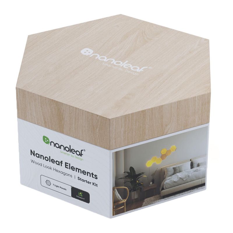 Купити Розумна система освітлення Nanoleaf Elements Wood Look Hexagons Starter Kit Apple HomeKit (7 модулів) за найкращою ціною в Україні 🔔, наш інтернет - магазин гарантує якість і швидку доставку вашого замовлення 🚀