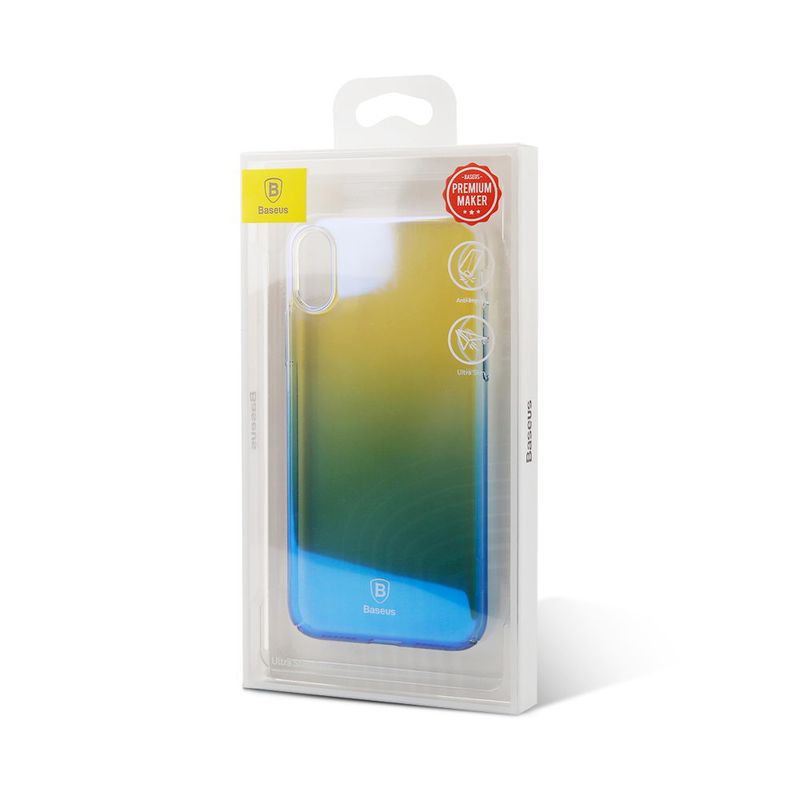 Купить Полупрозрачный чехол Baseus Glaze синий для iPhone X/XS по лучшей цене в Украине 🔔 ,  наш интернет - магазин гарантирует качество и быструю доставку вашего заказа 🚀