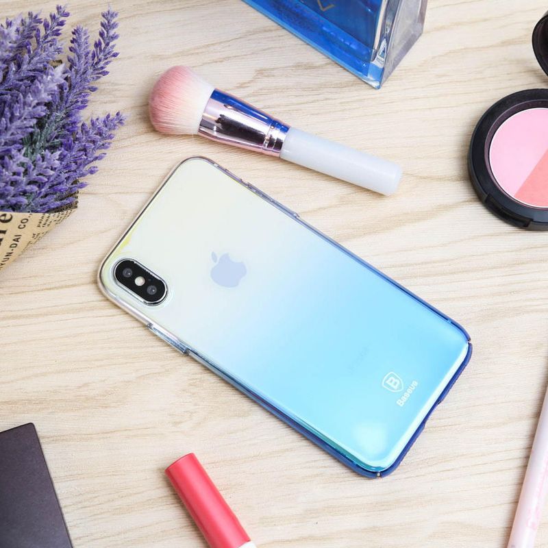Купить Полупрозрачный чехол Baseus Glaze синий для iPhone X/XS по лучшей цене в Украине 🔔 ,  наш интернет - магазин гарантирует качество и быструю доставку вашего заказа 🚀