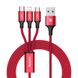 Кабель Baseus Rapid Series 3-in-1 Cable Micro-USB + Lightning +Type-C, 3A, 1.2 M червоний