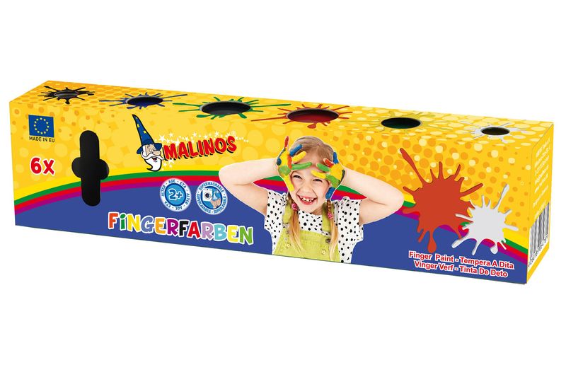 Пальчиковые краски безглютеновые MALINOS Fingerfarben непроливаемые 6 цветов