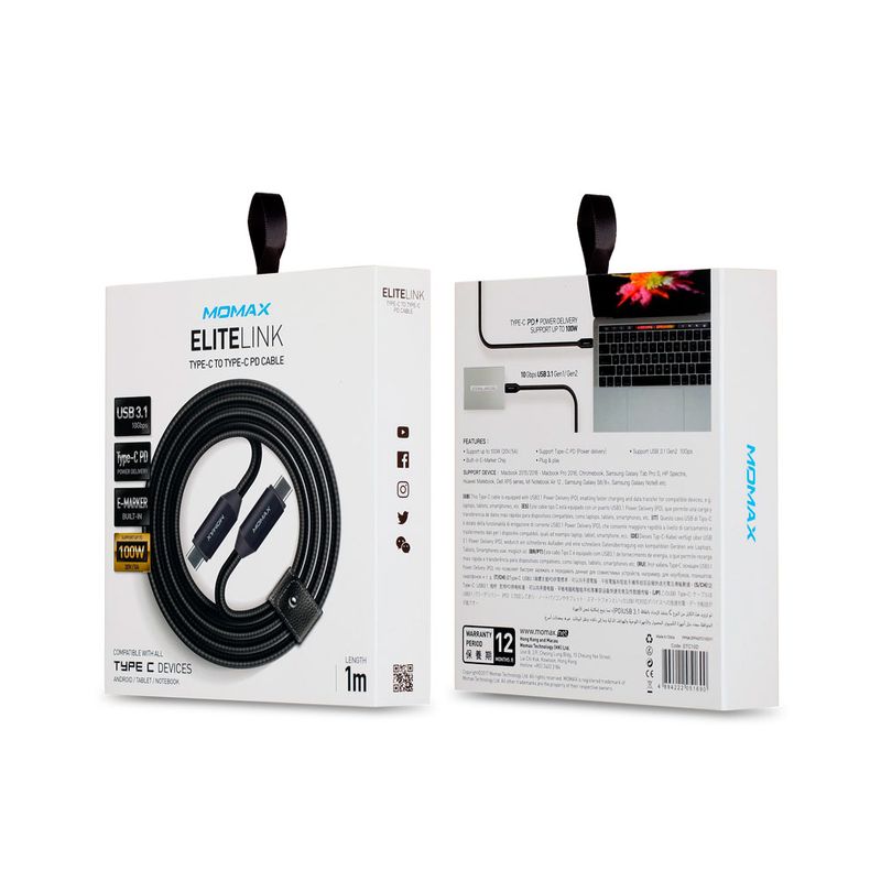 Купить Нейлоновый кабель Momax Elite Link Black USB Type-C 1m по лучшей цене в Украине 🔔 ,  наш интернет - магазин гарантирует качество и быструю доставку вашего заказа 🚀