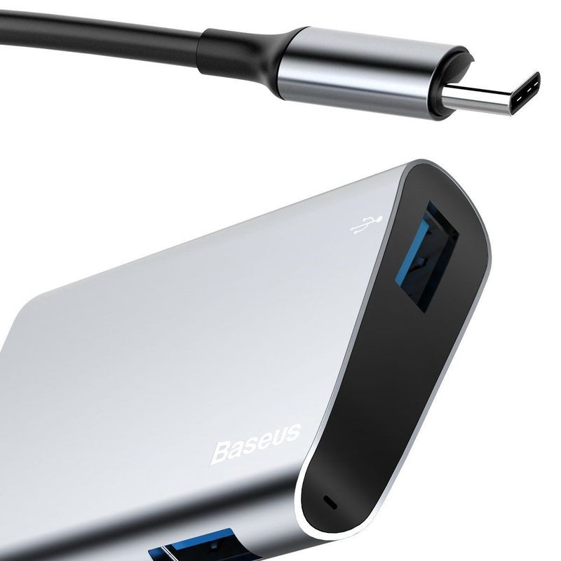 Купить USB-хаб Baseus Enjoyment series Type-C to RJ45+USB3.0 HUB Adapter Gray по лучшей цене в Украине 🔔 ,  наш интернет - магазин гарантирует качество и быструю доставку вашего заказа 🚀