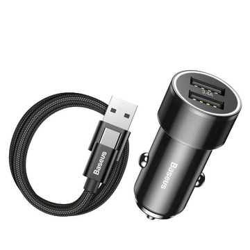 Купити Автомобільний зарядний пристрій Baseus Small Screw 3.4A Dual-USB із Type-C кабелем чорне за найкращою ціною в Україні 🔔, наш інтернет - магазин гарантує якість і швидку доставку вашого замовлення 🚀