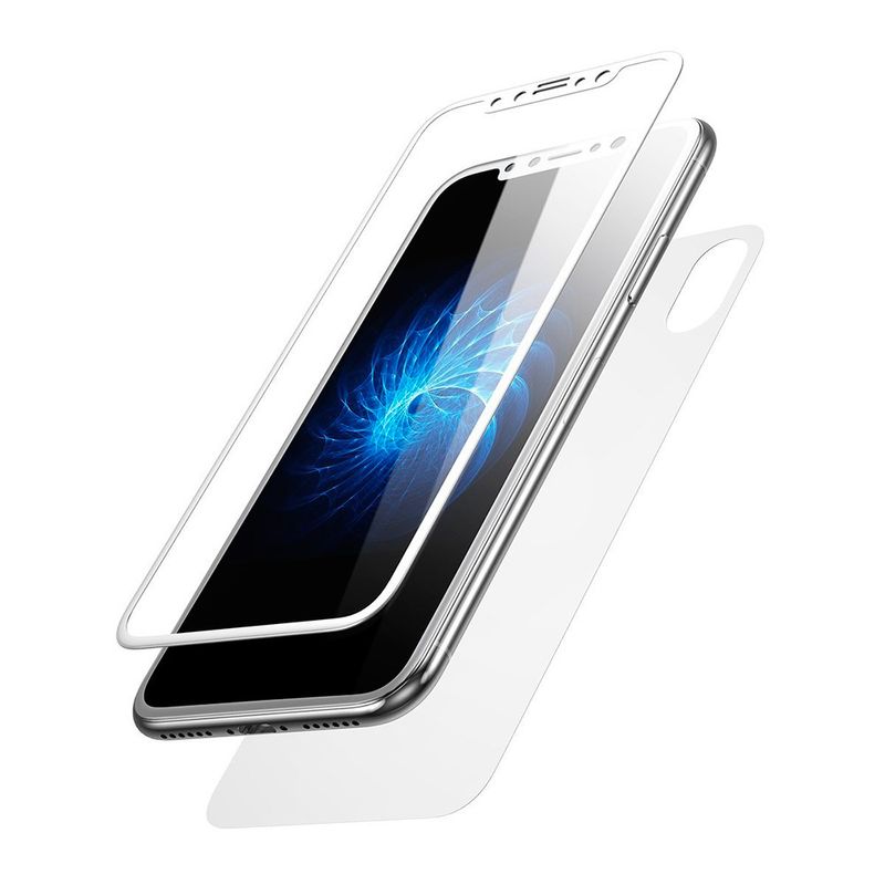Купить Переднее + заднее защитное стекло Baseus Glass Film Set White для iPhone X | XS по лучшей цене в Украине 🔔 ,  наш интернет - магазин гарантирует качество и быструю доставку вашего заказа 🚀