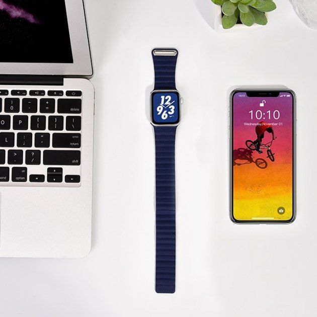 Купить Ремешок Coteetci W7 Leather Magnet Band синий для Apple Watch 42mm/44mm по лучшей цене в Украине 🔔 ,  наш интернет - магазин гарантирует качество и быструю доставку вашего заказа 🚀