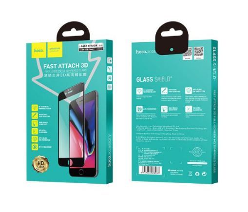 Купить Защитное стекло Hoco Fast attach 3D full-screen HD (A8) для Apple iPhone 7 Plus/8 Plus Black по лучшей цене в Украине 🔔 ,  наш интернет - магазин гарантирует качество и быструю доставку вашего заказа 🚀