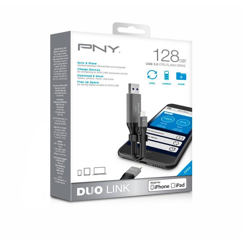 Купить USB флешка PNY DUO LINK USB 3.0 OTG 128GB для iPhone | iPad по лучшей цене в Украине 🔔 ,  наш интернет - магазин гарантирует качество и быструю доставку вашего заказа 🚀