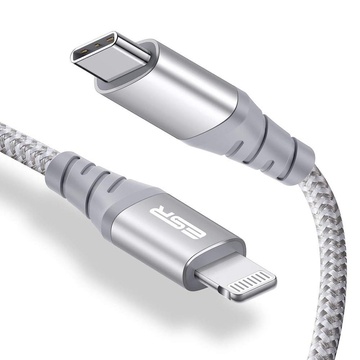 Купить Кабель ESR USB-C to Lightning PD MFI 1m Silver для iPhone | iPad по лучшей цене в Украине 🔔 ,  наш интернет - магазин гарантирует качество и быструю доставку вашего заказа 🚀