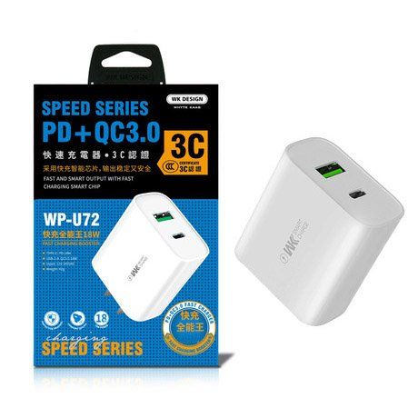 Купить Зарядное устройство WK Design Speed Charger QC 3.0+PD 22.5W Max белое по лучшей цене в Украине 🔔 ,  наш интернет - магазин гарантирует качество и быструю доставку вашего заказа 🚀